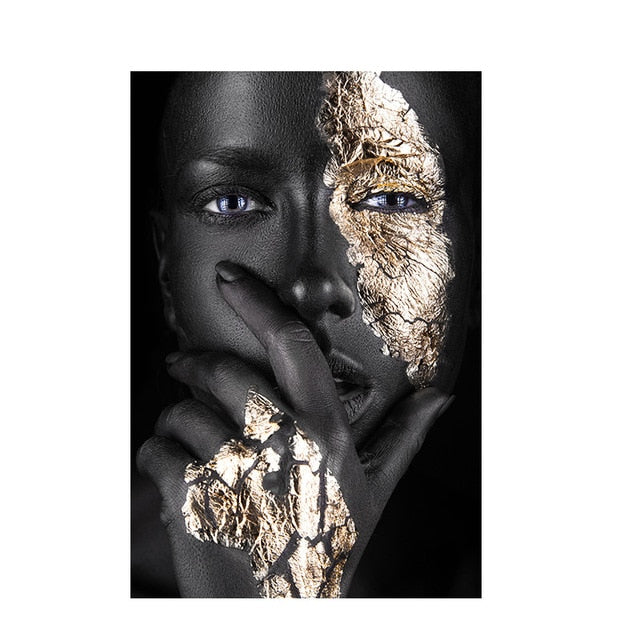 Living Room Wall Art- Black & Gold Woman. Painting Photo Canvas Print. WickedYo